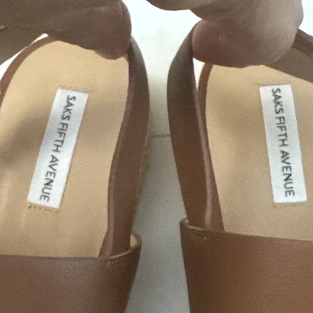 Women's 10.5 M Saks Fifth Avenue Fran Brown Leather Espadrille Sandals Slingback